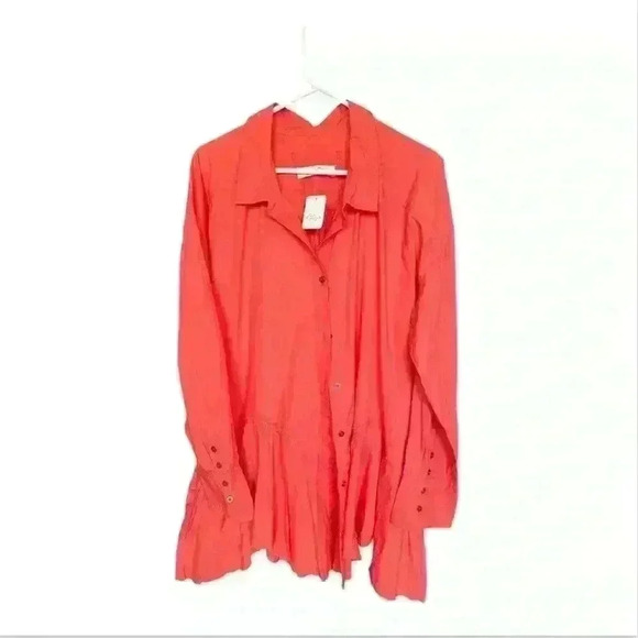 Free People We The Free Freya poplin tunic size L in coral bright relaxed fit . - Picture 4 of 11